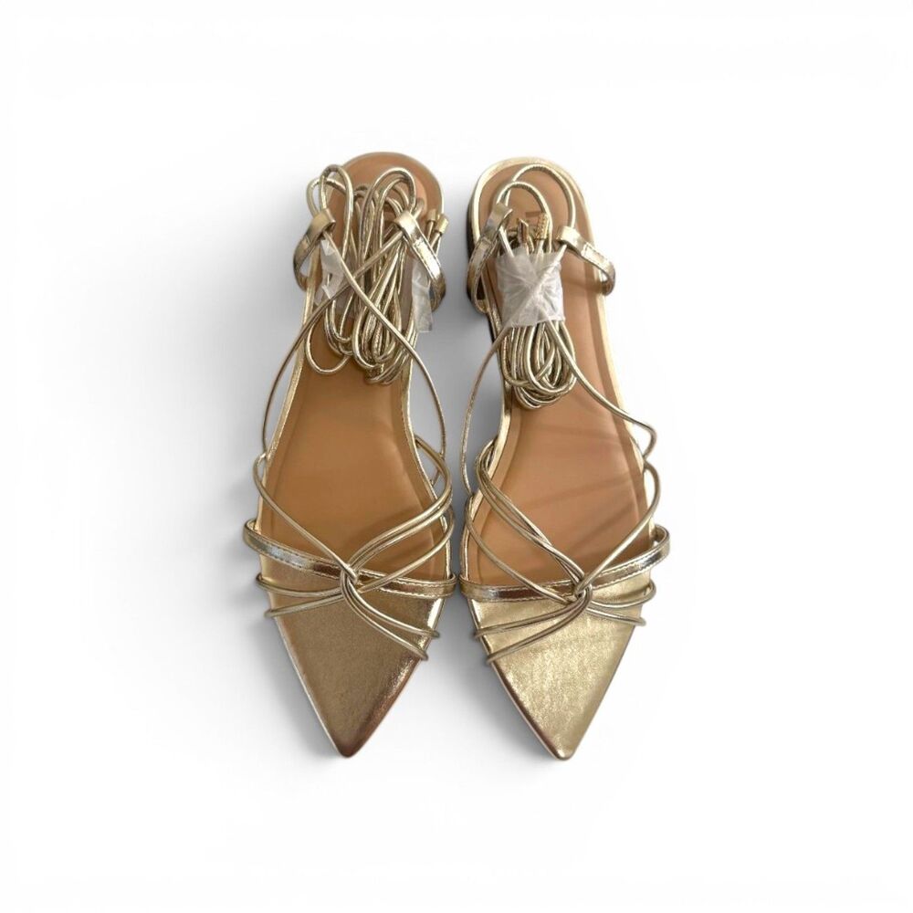 INC International Concepts Kharmaa Gold Lace-up Flat Sandals, New! 11M